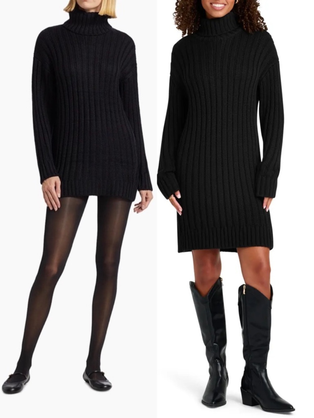 Splendid Felicity Black Turtleneck Long Sleeve Mini Sweater Dress Cottagecore